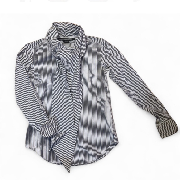 Ralph Lauren Sport Blue White Stripe Tie Front Blouse Button Down Top Sz 4 - Picture 9 of 12